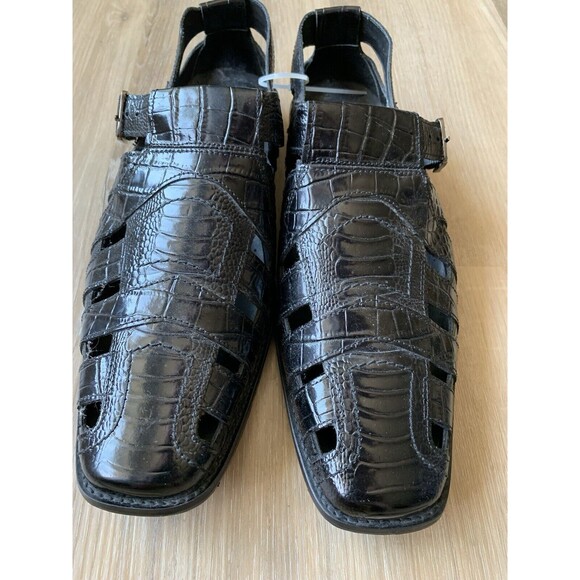 Stacy Adams Mens Black Crocodile Print Leather Sandals Shoes Sz 12m Fisherman main image 4